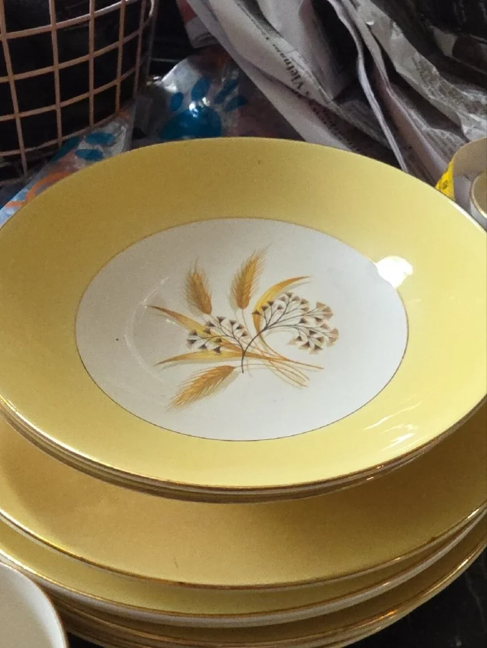 Yellow and White Floral Dinnerware with Gold Trim Accents